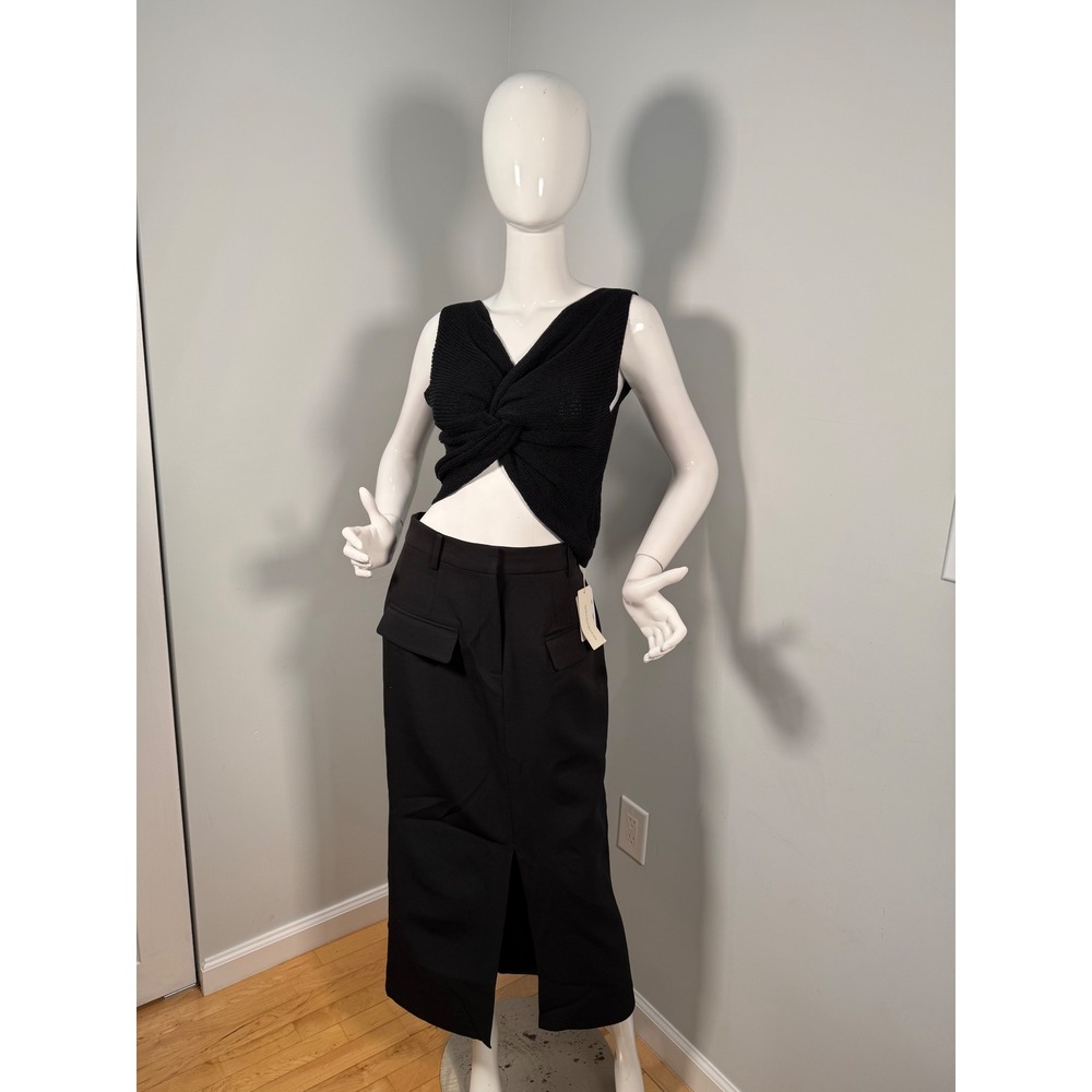 Commense black Split-front Solid Midi Skirt size … - image 3